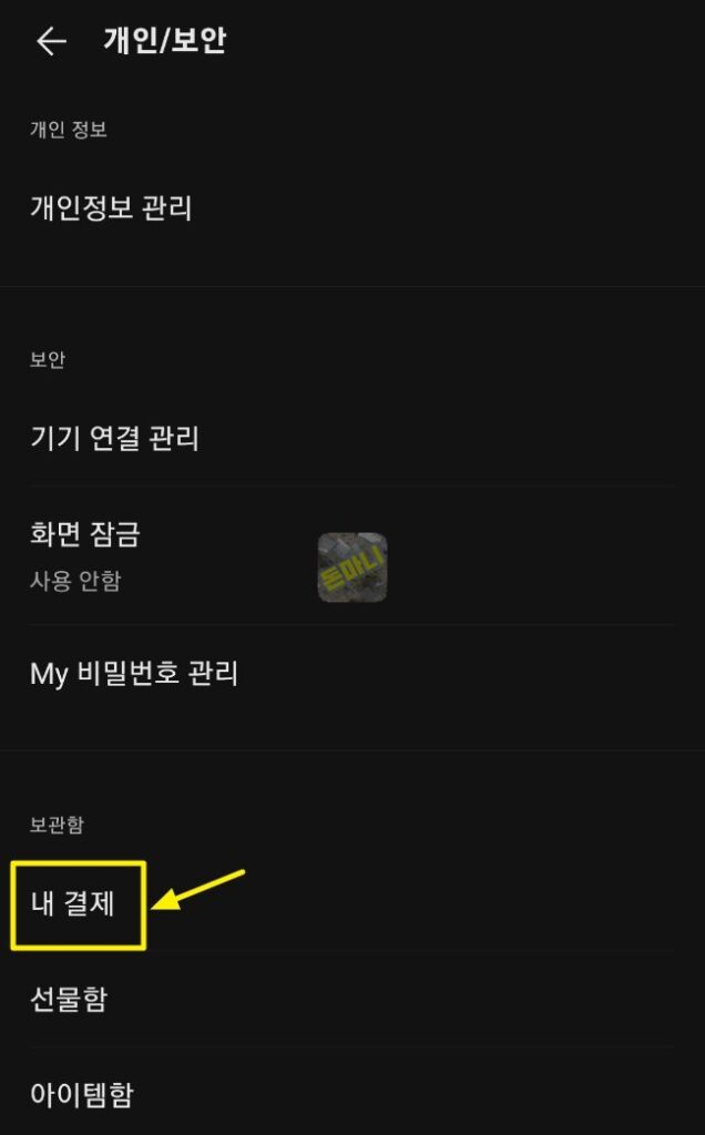 카카오톡 보관함 내 결제