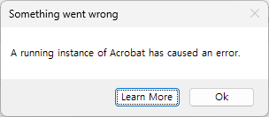 A running instance of Acrobat has caused an error